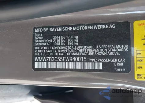 2014 Mini Countryman Cooper from USA, damaged, VIN WMWZB3C55EWR40015
